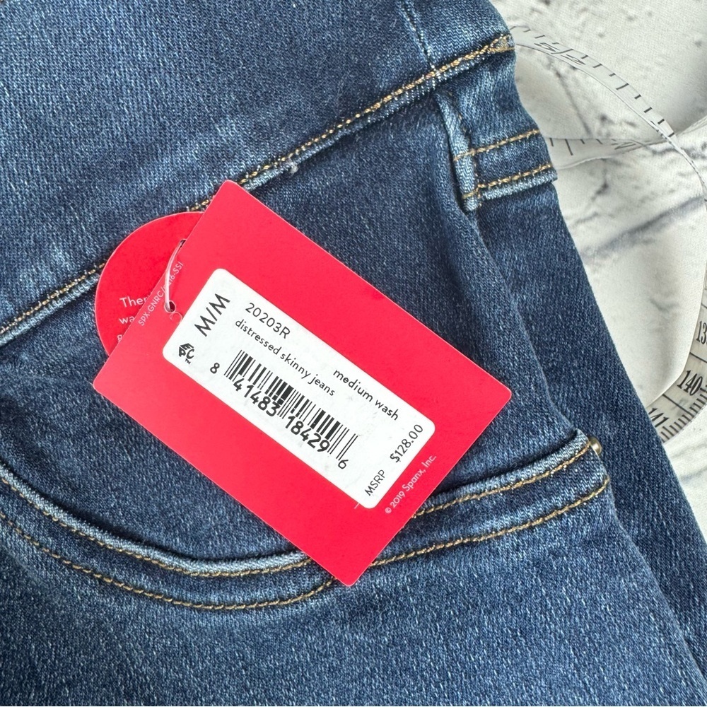 NWT Spanx Distressed Ankle Skinny Jeans Medium blue Wash size M - Picture 6 of 11